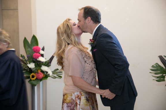 first kiss at Toronto city hall wedding chambers