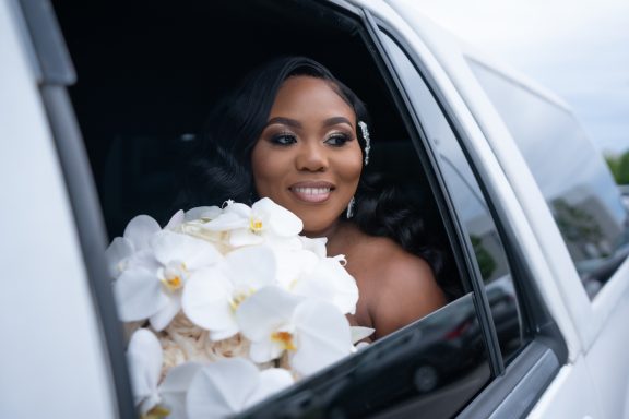 bride in limo